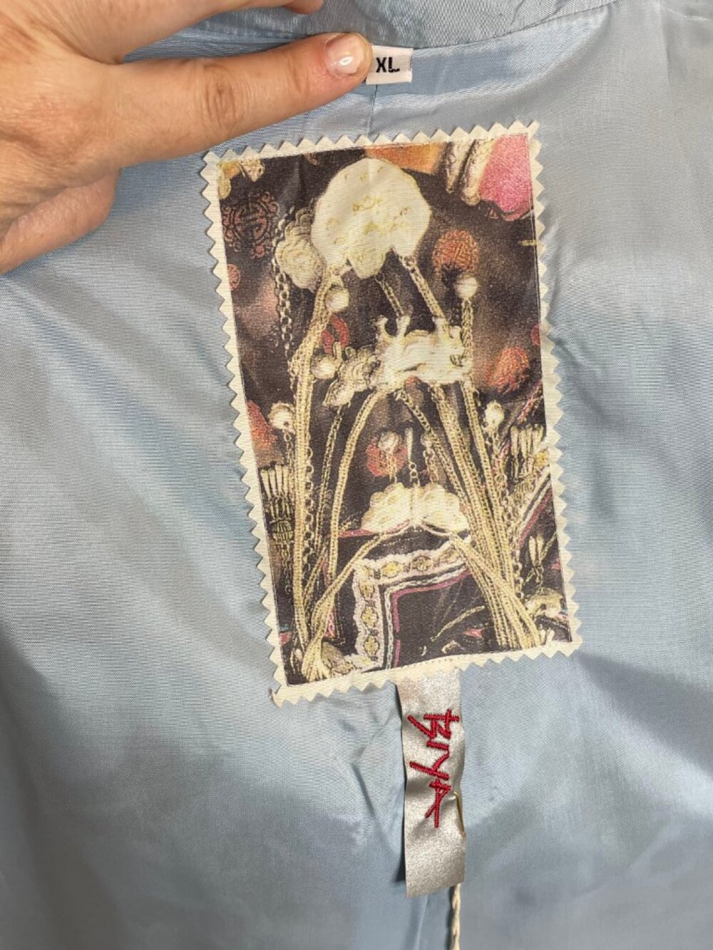 Johnny Was Silk Coat with Light Blue/Teal Embroidery - Picture 3 of 13